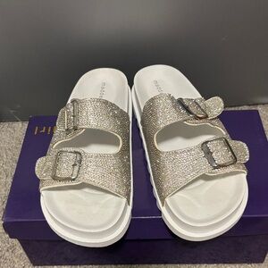 Madden Girl Silver Buckle Slide Sandals